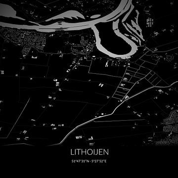Zwart-witte landkaart van Lithoijen, Noord-Brabant. van Rezona