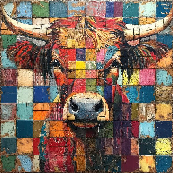 Patchwork Schotse Hooglander van Vlindertuin-Art