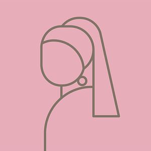 Das Mädchen mit dem Perlenohrring abstrakte Linie Illustration auf weichen rosa Hintergrund mit goldbraunen linework