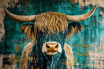 Schotse hooglander op levendige achtergrond van Imperial Art House