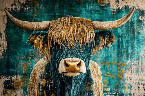 Schotse hooglander op levendige achtergrond