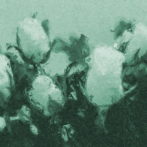 Hedendaagse abstracte botanische kunst. Rozen in smaragdgroen