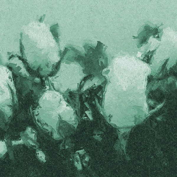 Contemporary abstract botanical art. Roses in emerald green by Dina Dankers