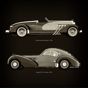 Duesenberg SJ Speedster 1933 und Bugatti 57-SC Atlantic 1938