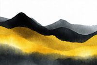 Abstrakte, minimalistische Berglandschaft in Gold und Schwarz