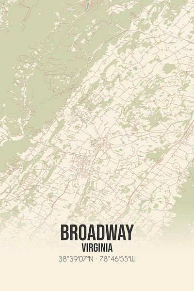 Carte ancienne de Broadway (Virginie), USA. par Affiches de lieux