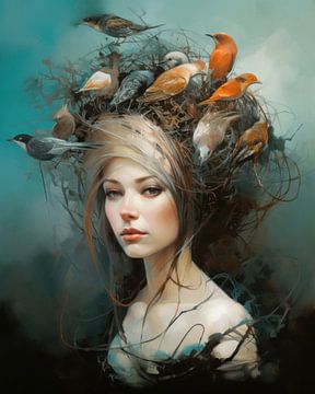 Fine art portret "Bird's nest" van Carla Van Iersel