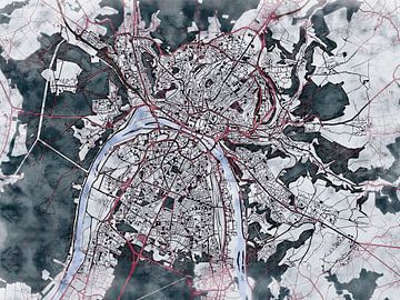 Kaart van Rouen in de stijl 'White Winter' van Maporia