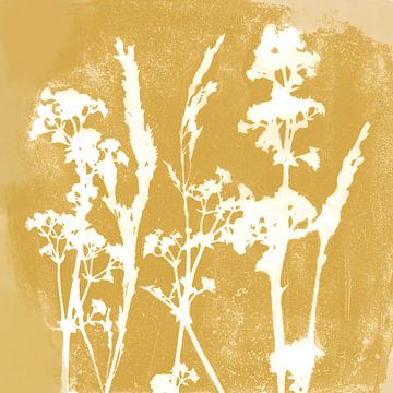 Natuur dromen. Botanische illustratie in retrostijl in geel van Dina Dankers