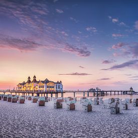 Strand van Sellin op het eiland Rügen met pier bij zonsondergang van Voss Fine Art Fotografie