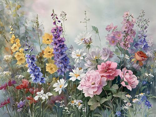 Peinture représentant un jardin fleuri