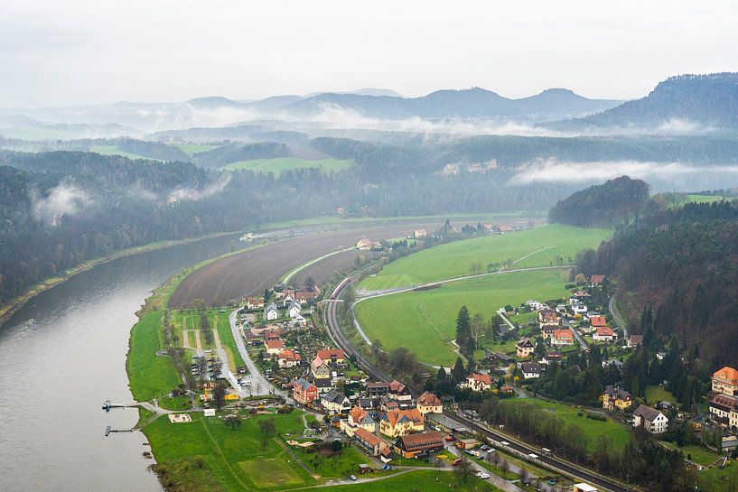 View from the Bastei to the spa town of Rathen/Oberrathen by Holger Spieker