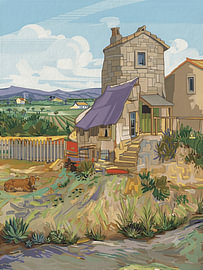 De Oude Molen van Vincent van Gogh in een rustiek landschap van STUDIO ARTSY