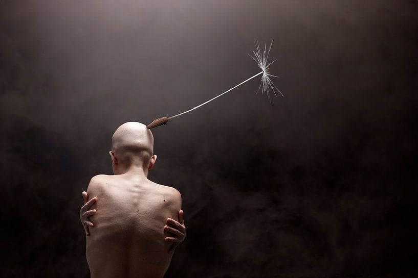 Understated Beauty: Balding Woman with Dandelion Seed on Back of Head by Elianne van Turennout