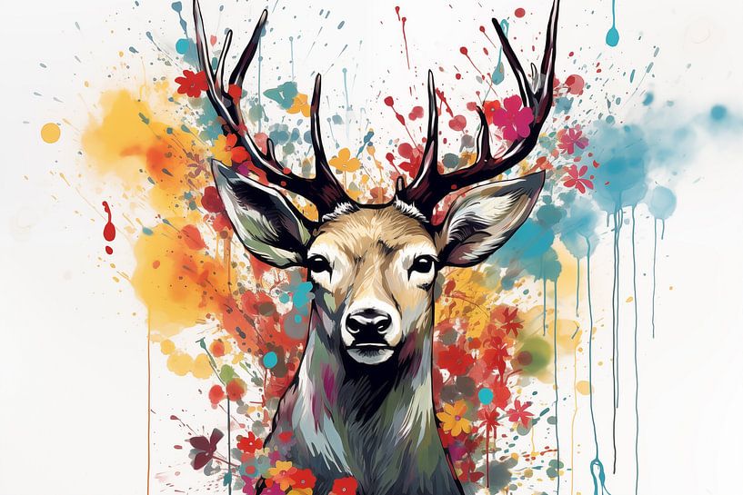 Prachtig hert in gemengde media pop-artstijl van Animaflora PicsStock