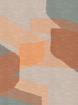 Coral , orange, warm grey. Minimalist abstract in retro style