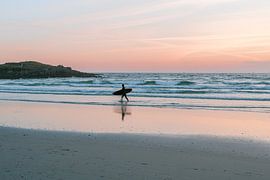 Surfer at sunset | Atlantic coast Brittany France | Photo print sea travel photography by HelloHappylife