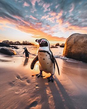 Pinguïns op het strand van fernlichtsicht