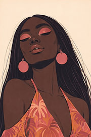 Tropisch Fashion Portret met Roze Oorbellen Poster