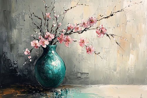 Bloesem in turquoise vaas