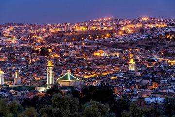 Night view of Fes, Morocco by Bert Beckers