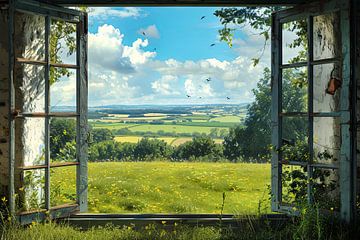 aus dem Fenster schauen und eine schöne Landschaft sehen von Egon Zitter