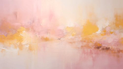 Abstract schilderij, roze en gele textuur pastelkleurige kunst design achtergrond