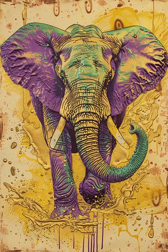 Kleurrijk abstract schilderij van een olifant