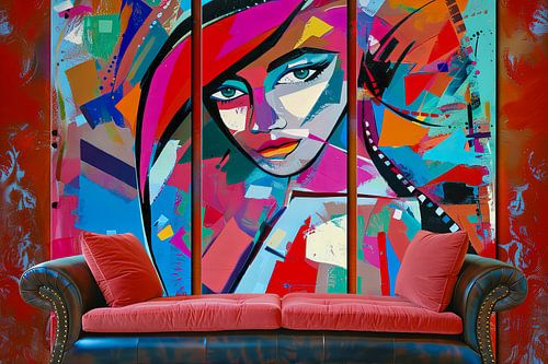 vrouwlijk portret pop-art in de woonkamer