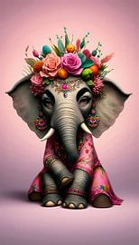 De majesteit van de olifant in roze van Sabine Wagner