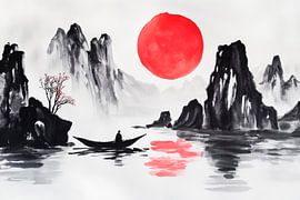 Ruhige Landschaft mit roten Sonnenuntergang von Poster Art Shop