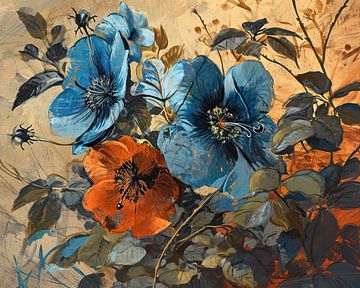 Orange Blue Blossom by Blikvanger Schilderijen