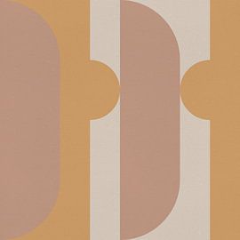 Geometrische Kunst im Retro-Stil. Kreise und Streifen in rosa und gelb Nr. 2 von Dina Dankers