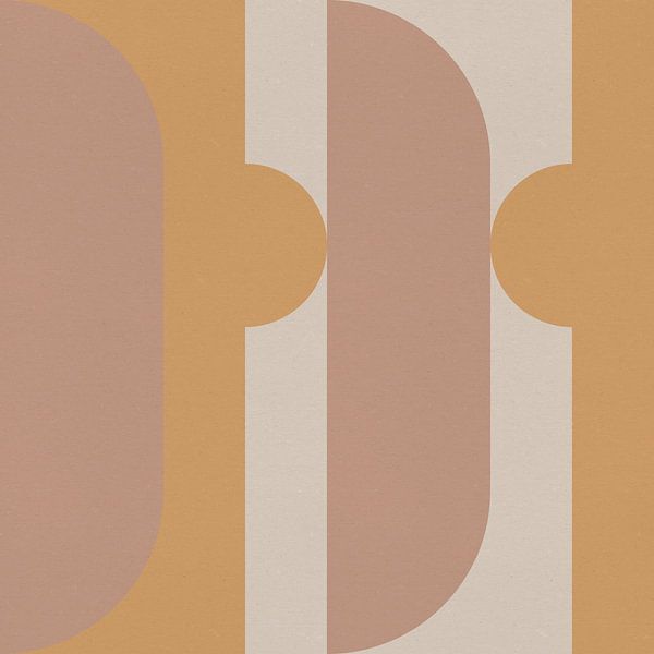 Geometrische kunst in retrostijl. Cirkels en strepen in roze en geel nr. 2 van Dina Dankers