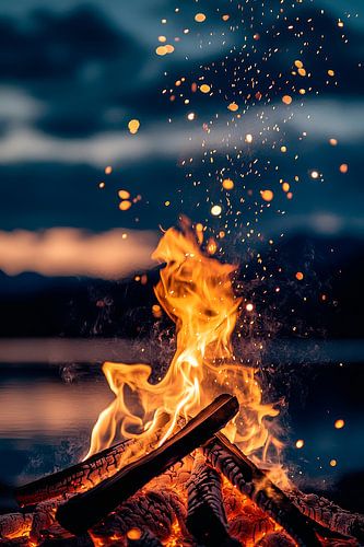 Lagerfeuer mit Funken – Abendstimmung