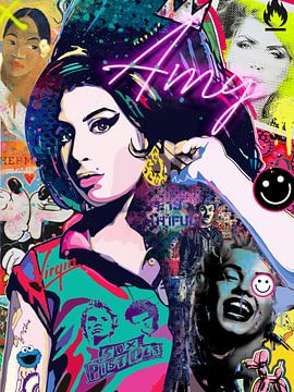 POP KUNST Amy Winehouse Canvas schilderij kunst straatkunst Berlijn van Julie_Moon_POP_ART