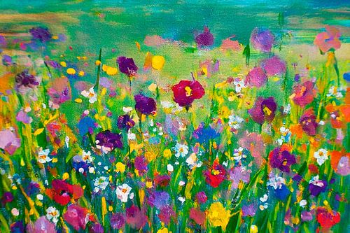 Modern kleurrijk bloemenveld schilderij