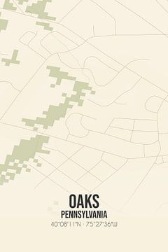 Vintage landkaart van Oaks (Pennsylvania), USA. van MijnStadsPoster