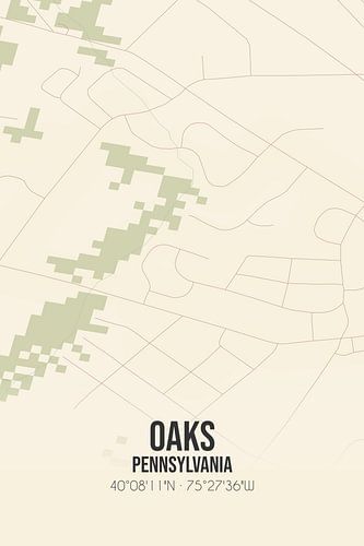Alte Karte von Oaks (Pennsylvania), USA.