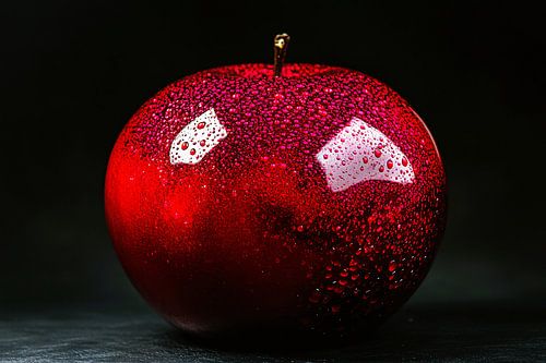 Rode appel met waterdruppels