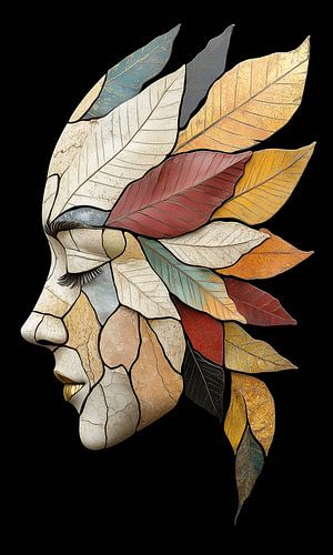 Portrait en mosaïque de feuilles d'automne colorées