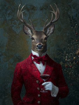 Le cerf rouge - gentleman en velours rouge sur But First Framing