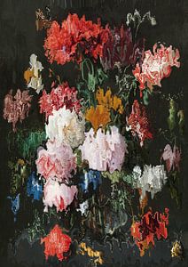 Nature morte de fleurs dans un vase en verre en pixels