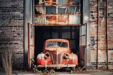 Old car in garage by Black Coffee