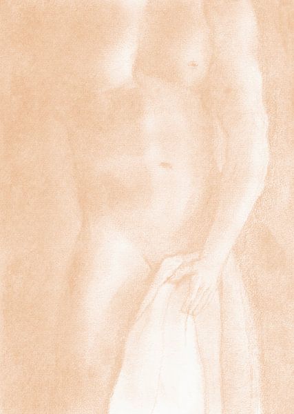 Homme nu avec serviette pêche par Krista Kitsz Art