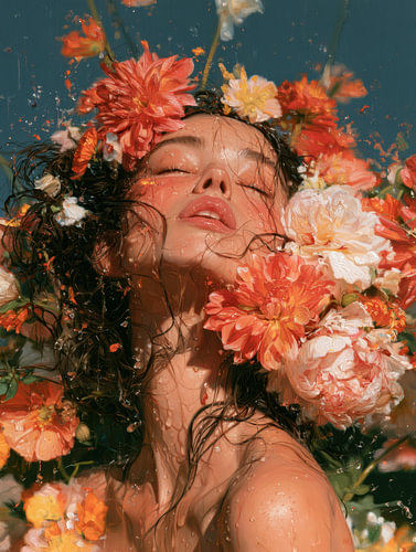 Sunkissed Serenity – Elegantes Frauenporträt mit Blumen von Egon Zitter