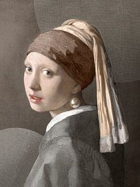 Meisje met de parel - Beige - Abstract van JunoArt