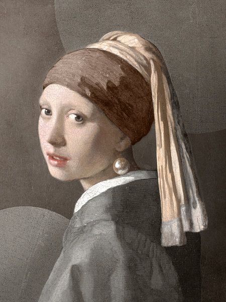 Meisje met de parel - Beige - Abstract van JunoArt