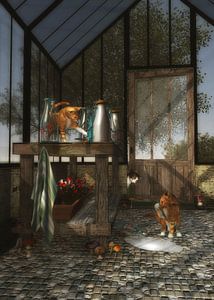 Katten – Katten die in het tuinhuis spelen van Jan Keteleer