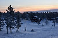 Sunset in snowy landscape